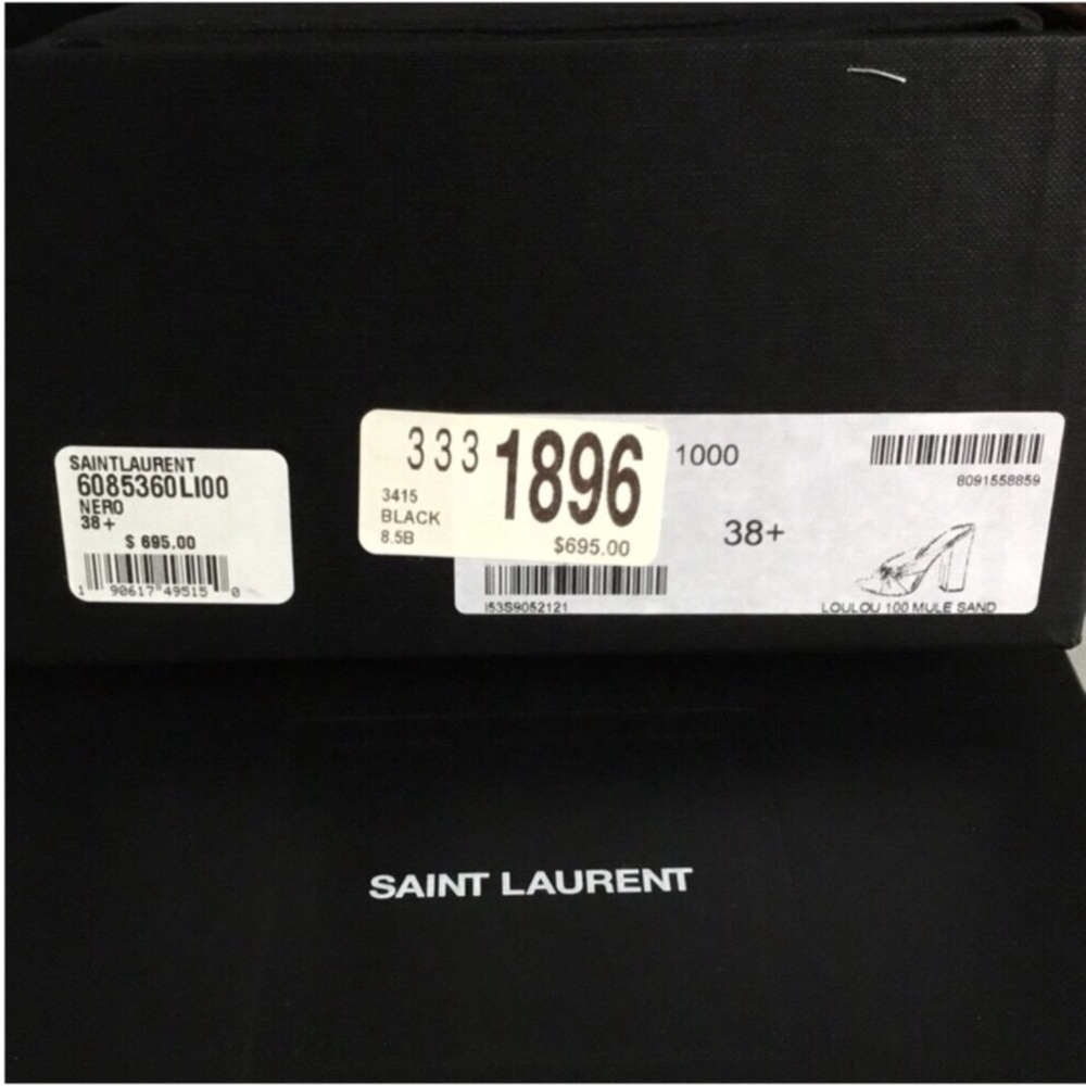 SAINT LAURENT AUTHENTIC LÓBULO 100 mm SUEDE MULE SANDALS NERO EURO SIZE 38.5B - Picture 16 of 16
